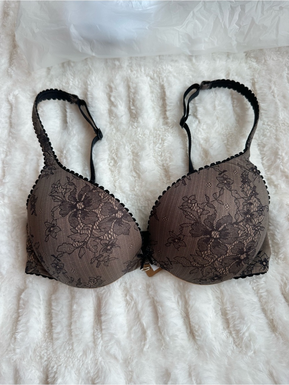 NWT SKIMS Ultimate Picot Push Up Bra in Clay Onyx Lace Print Size 32C - Picture 1 of 8
